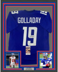 Framed Autographed/Signed Kenny Golladay 35x39 New York Blue Football Jersey JSA COA