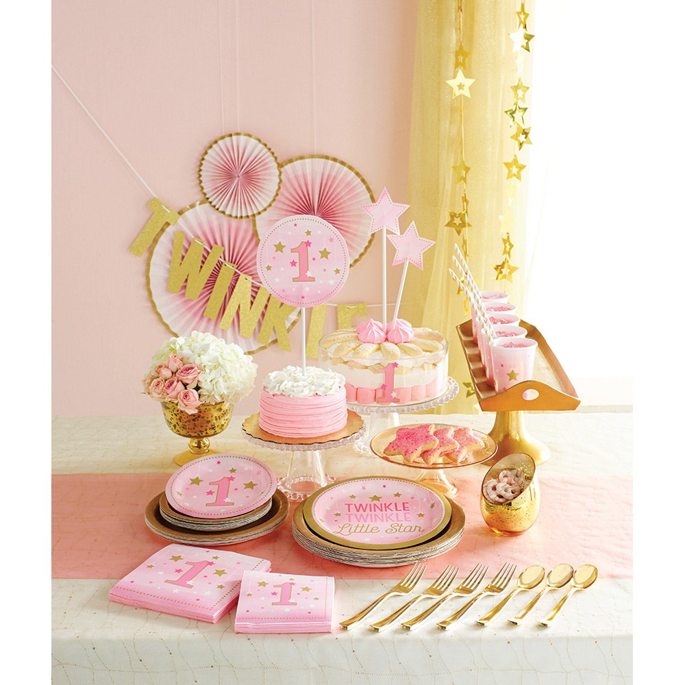 Creative Converting One Little Star-Girl Plastic Table Cover 54x102 Pink Gold