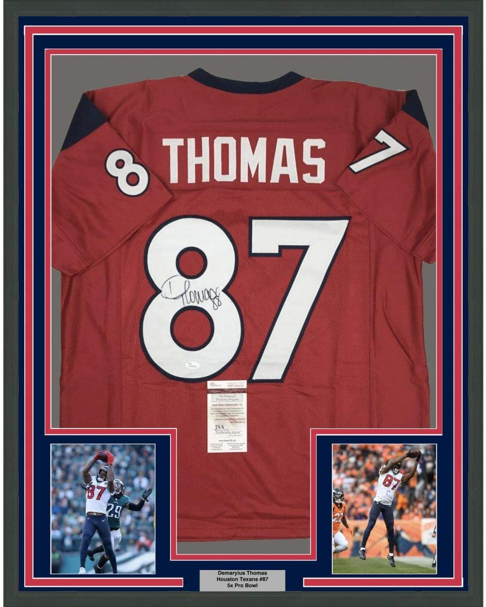 Framed Autographed/Signed Demaryius Thomas 35x39 Houston Red Football Jersey JSA COA