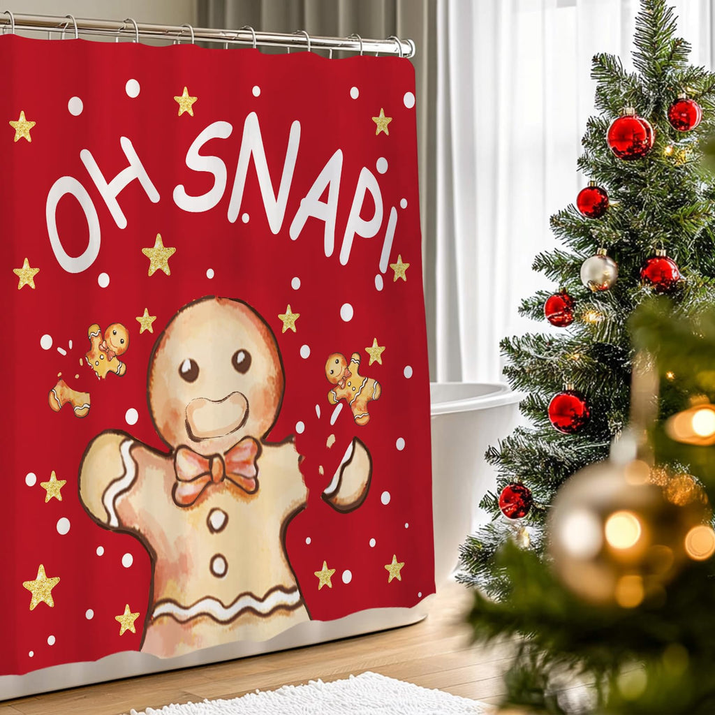 QIONG MENG Gingerbread Christmas Shower Curtain Fabric 71x71 Inch with Hooks