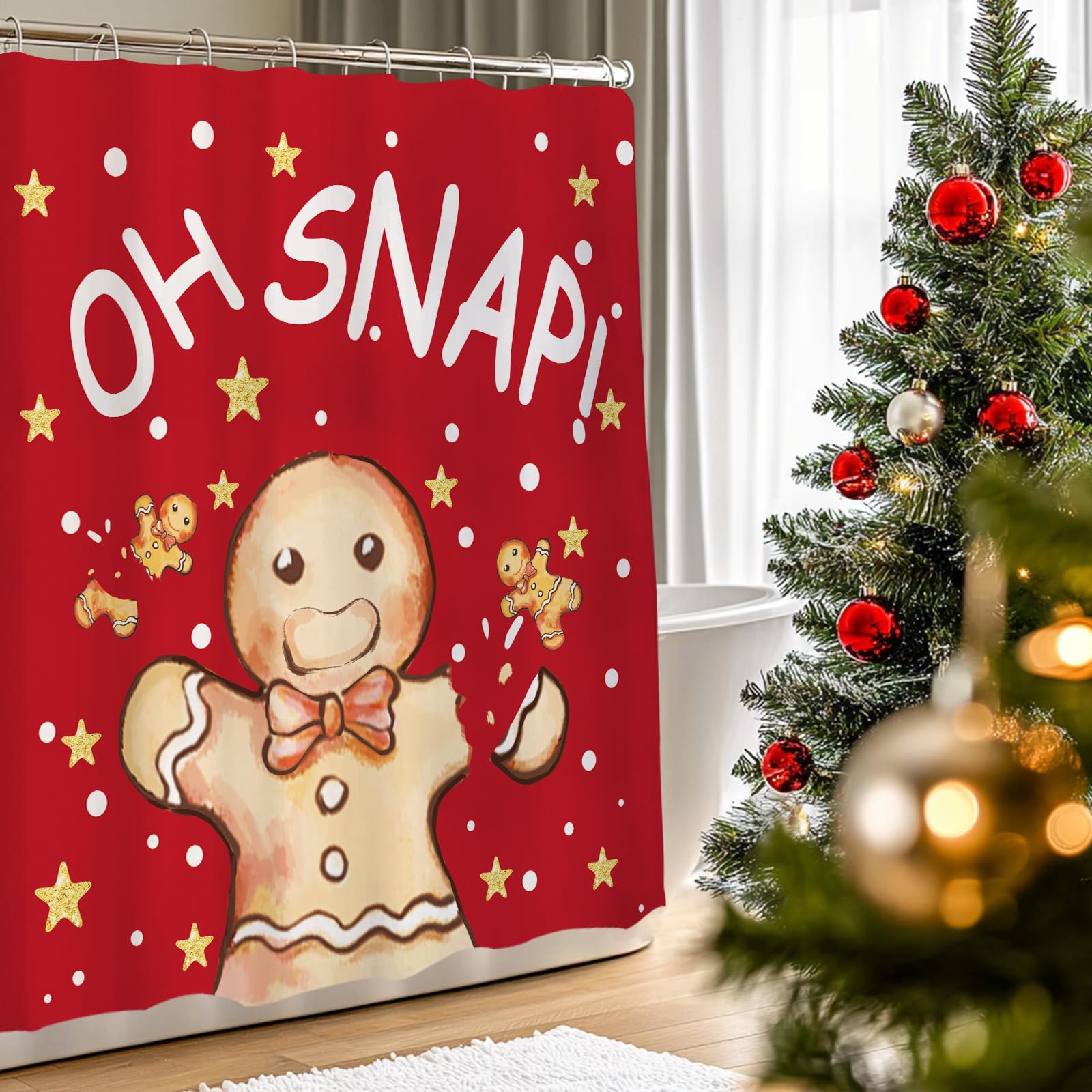 QIONG MENG Gingerbread Christmas Shower Curtain Fabric 71x71 Inch with Hooks