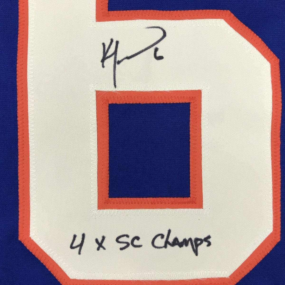 Framed Autographed/Signed Ken Morrow 4x SC Champs 35x39 New York Blue Hockey Jersey JSA COA