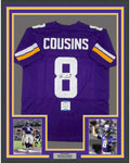 Framed Autographed/Signed Kirk Cousins 35x39 Minnesota Purple Football Jersey Beckett BAS COA