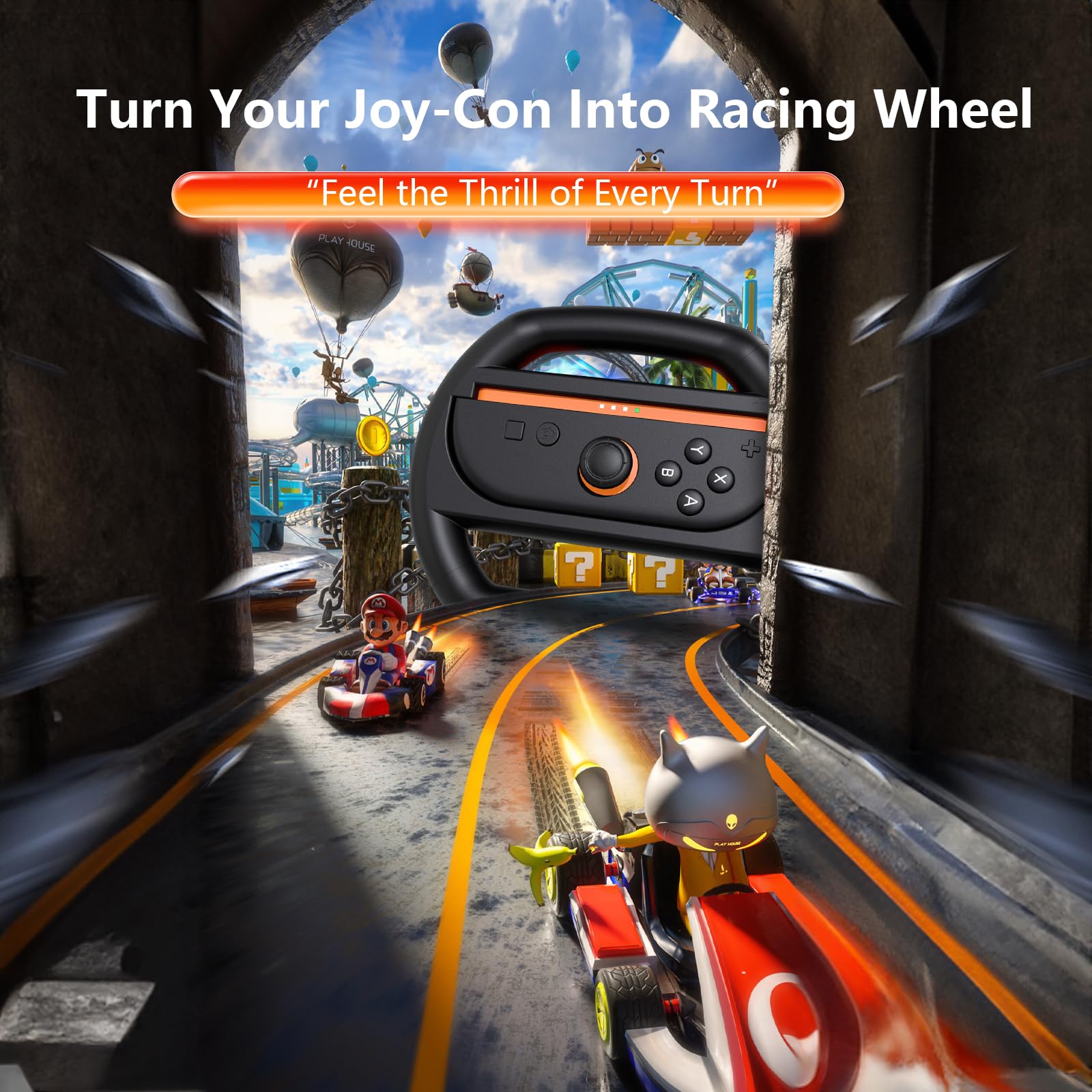 KUNSLUCK 2 Pack Steering Wheels for Nintendo Switch 2 Joy-Con Black