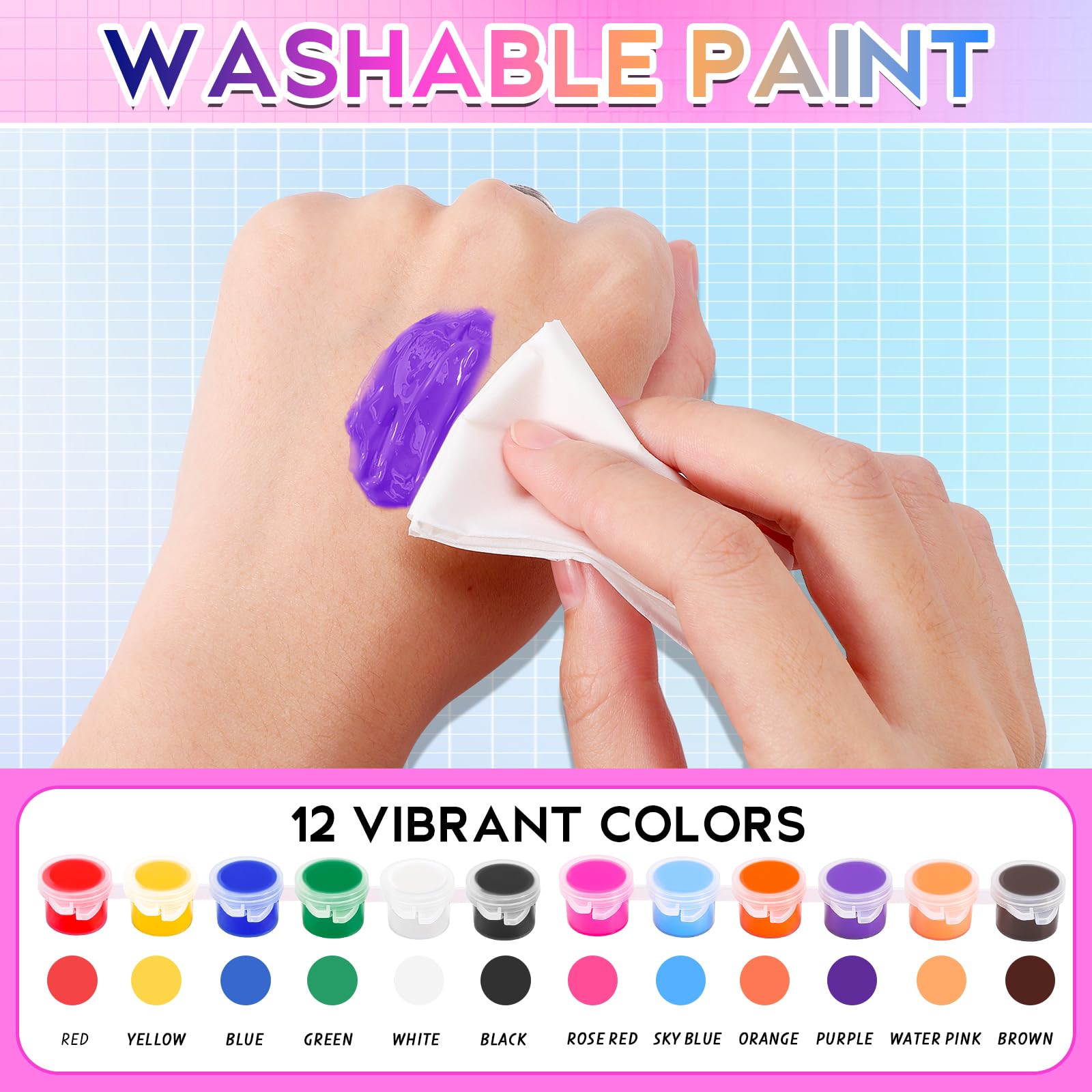 Dyrfolm 145 Pcs Mini Acrylic Paint Set 12 Colors Washable Bulk Pack