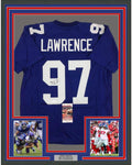 Framed Autographed/Signed Dexter Lawrence 35x39 New York Blue Football Jersey JSA COA
