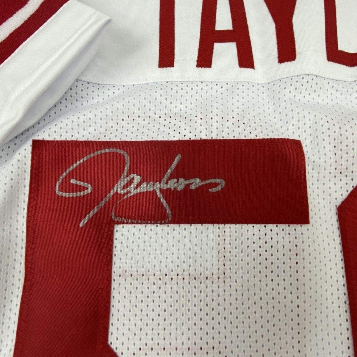 Framed Autographed/Signed Lawrence Taylor 35x39 New York White Football Jersey Beckett BAS COA