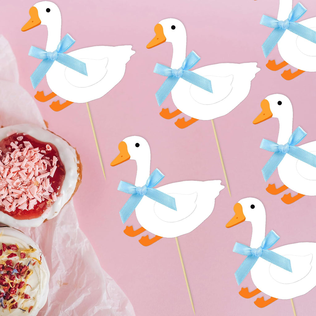 JDIYMI One Silly Goose Cupcake Topper Baby Shower Birthday Party 20pcs Blue