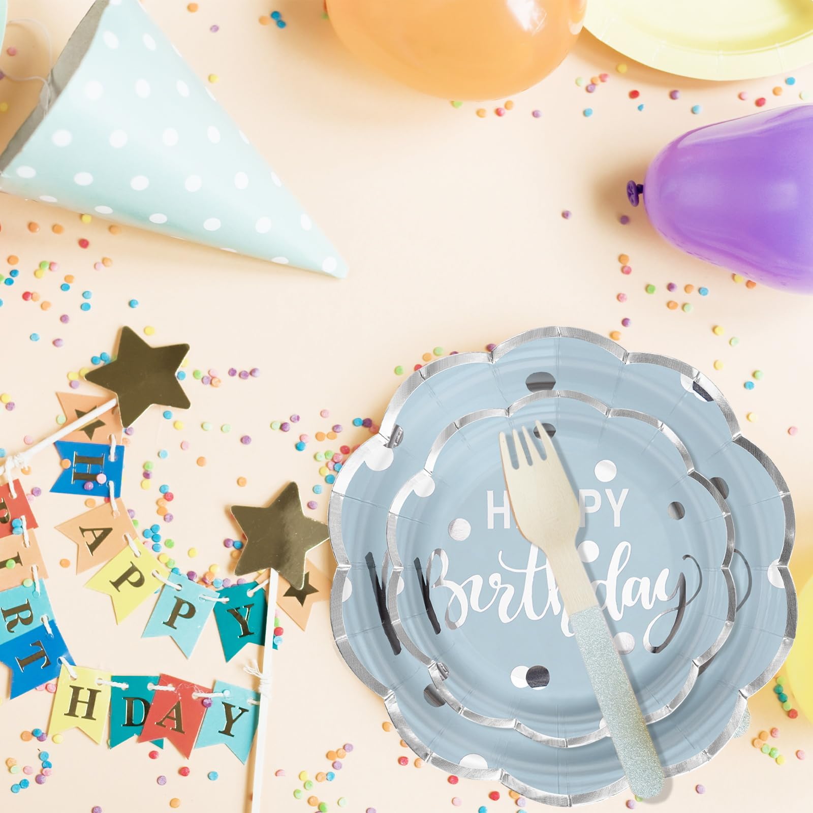 LeZakaa Birthday Paper Plates Set 50pcs 7 & 9 Inch Happy Birthday Balloon