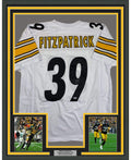 Framed Autographed/Signed Minkah Fitzpatrick 35x39 Pittsburgh White Football Jersey Beckett BAS COA