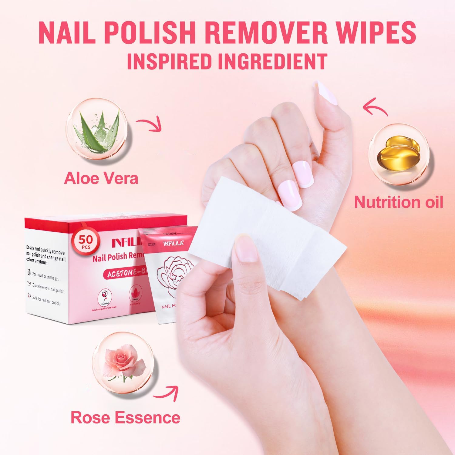 BestBy10/26 NXJ INFILILA Nail Polish Remover Pads Big Size 50 PCS