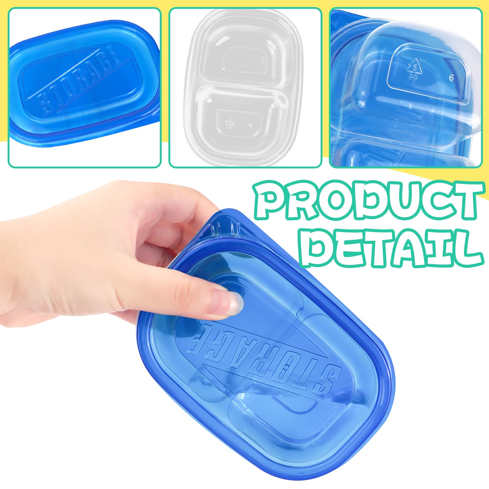 ISUSSER 50Pc Reusable Snack Pack Containers Double Compartment Clear Plastic