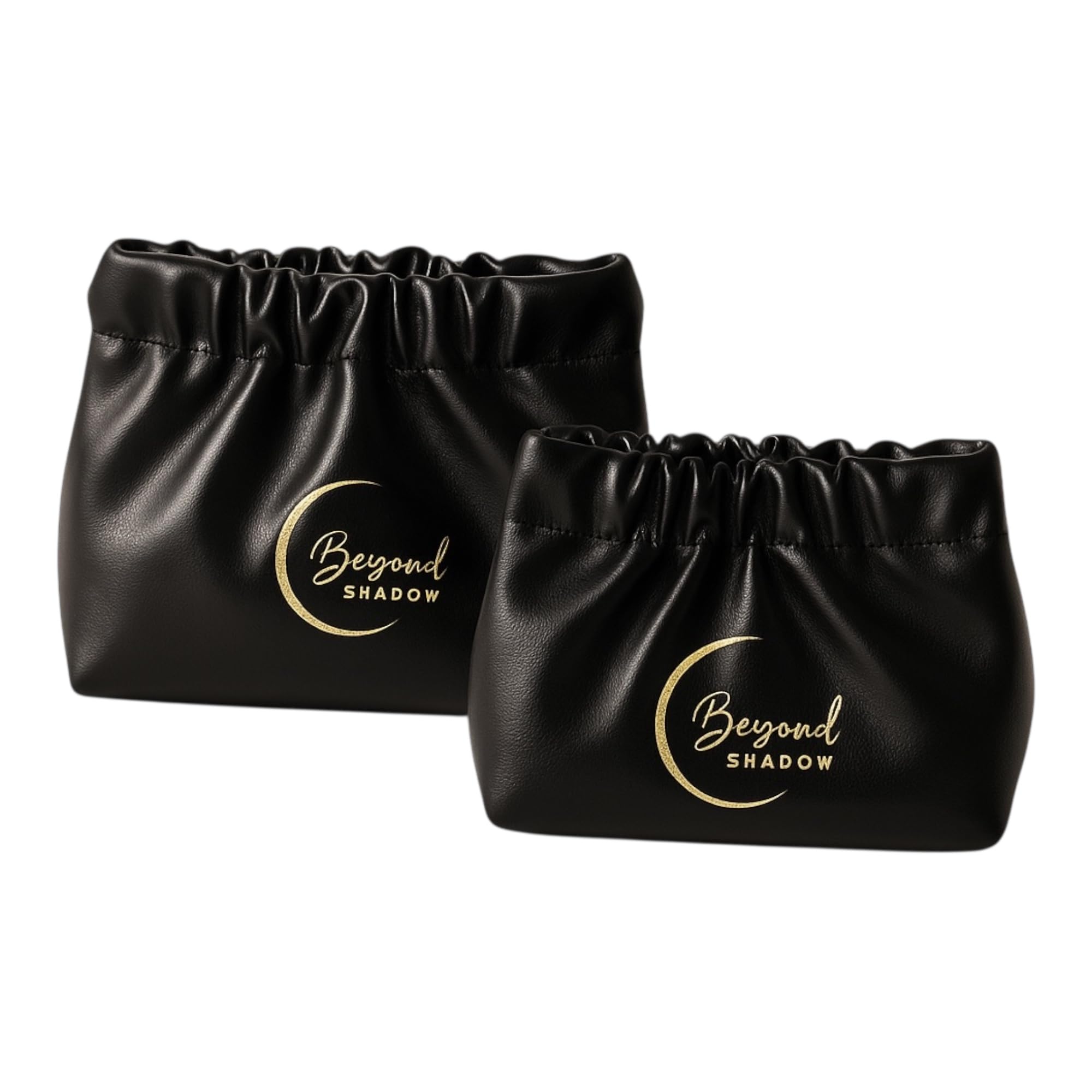 Beyond Shadow Brand Wrinkled 2-Pouch Travel Makeup Bag Black Small & Medium