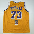 Autographed/Signed Dennis Rodman Los Angeles LA Yellow Basketball Jersey JSA COA #2