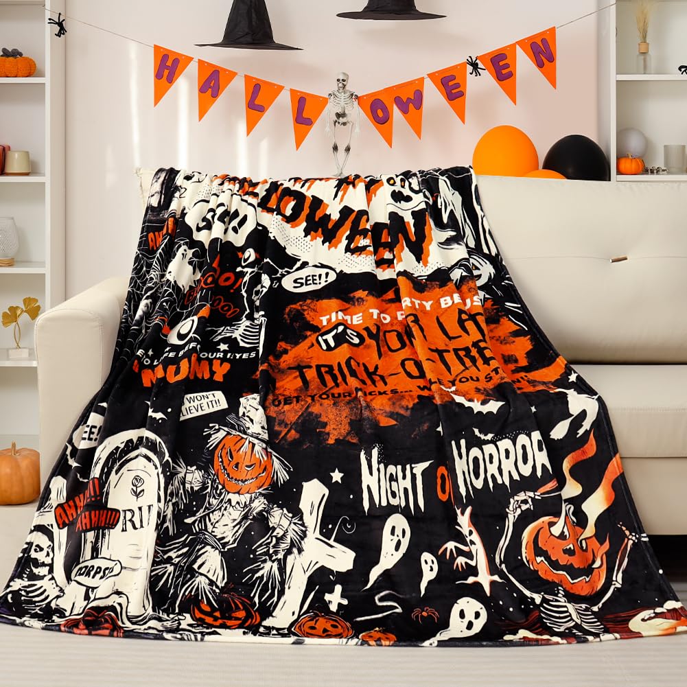 Tupmnbry Halloween Pumpkin Ghost Cat Throw Blanket Flannel 50x60