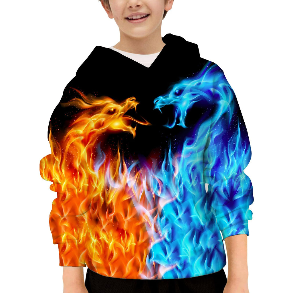Zenzenze Fire Ice Dragon 3D Printed Hoodie Boys Girls Multicolor Size 6-16