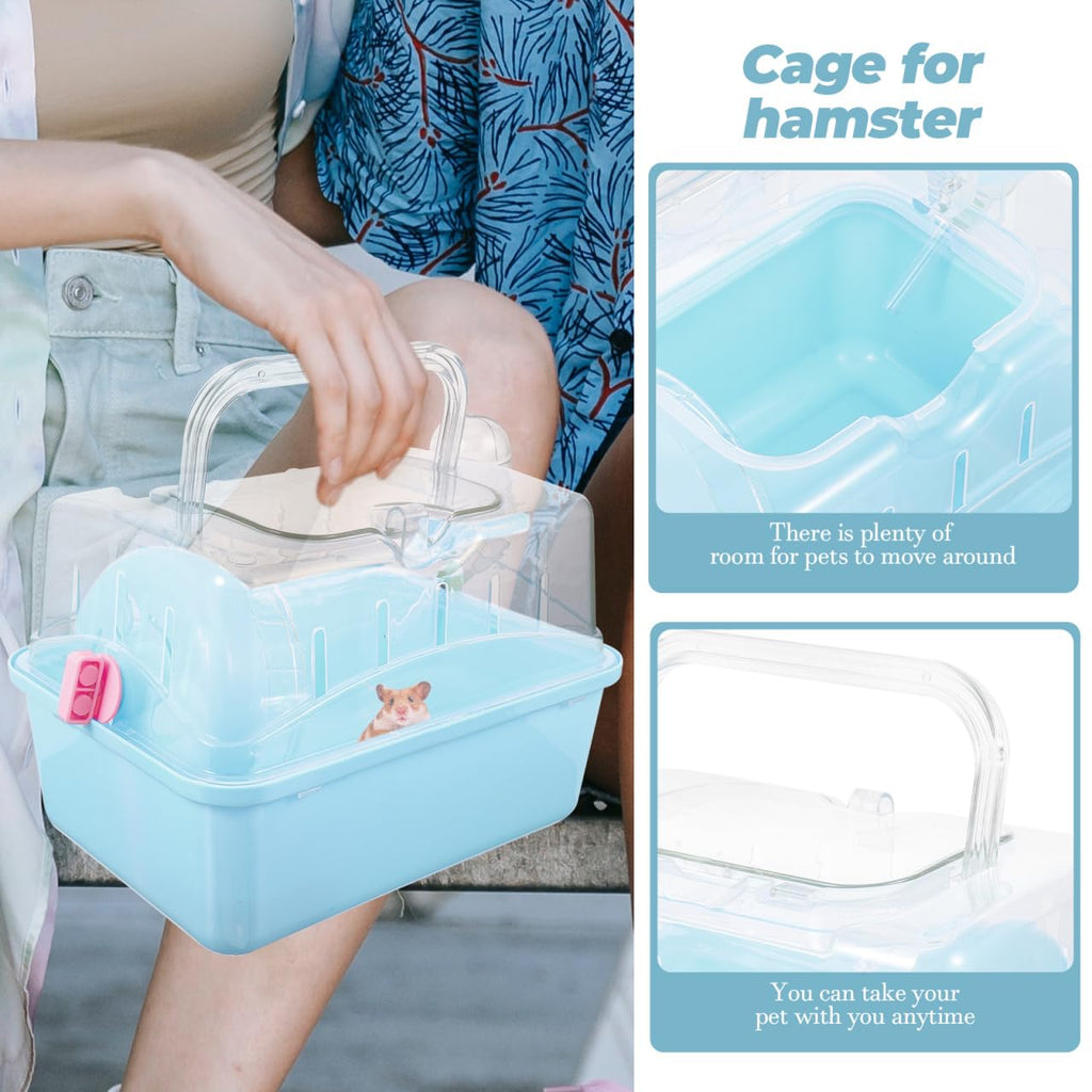 Totority Panoramic Sunroof Hamster Carrier Cage Sky-Blue Portable Plastic