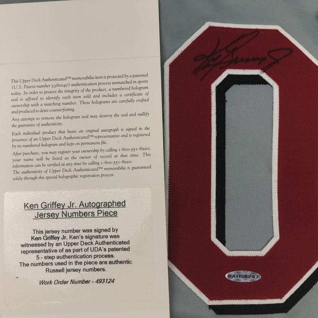 Autographed/Signed Ken Griffey Jr. Cincinnati Grey Baseball Jersey Upper Deck UDA COA