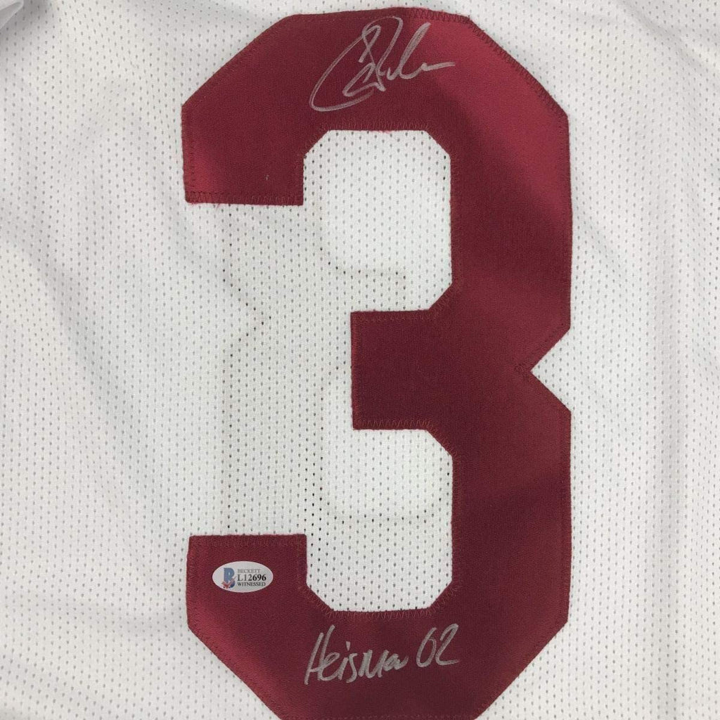 Framed Autographed/Signed Carson Palmer Heisman 02 35x39 USC Southen Cal White College Football Jersey Beckett BAS COA