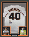 Framed Autographed/Signed Madison Bumgarner 35x39 San Francisco White Baseball Jersey JSA COA