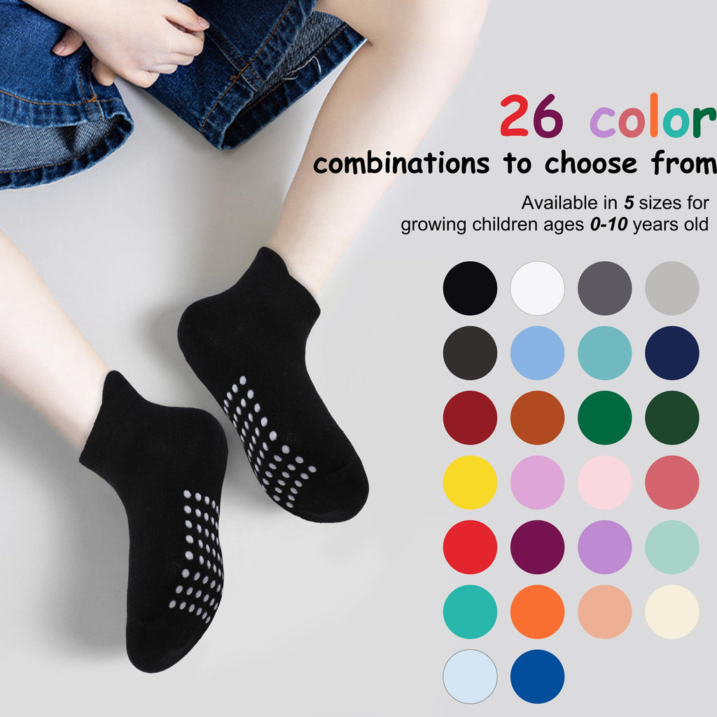 jealkip 12 Pairs Baby and Toddler Socks,Soft Cotton Non-Slip Ankle Socks for New Born,Boys and Girls,8-10 Years,(Red/Dark Purple/Sapphire Blue/DarkGreen/Orange/Yellow)