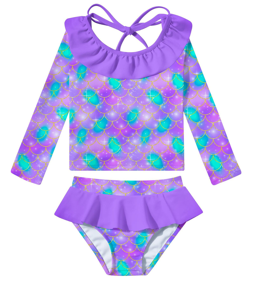 RAISEVERN Girls 2-Piece Mermaid Swimsuit Rash Guard Set A-mermaid-01 Size 3T