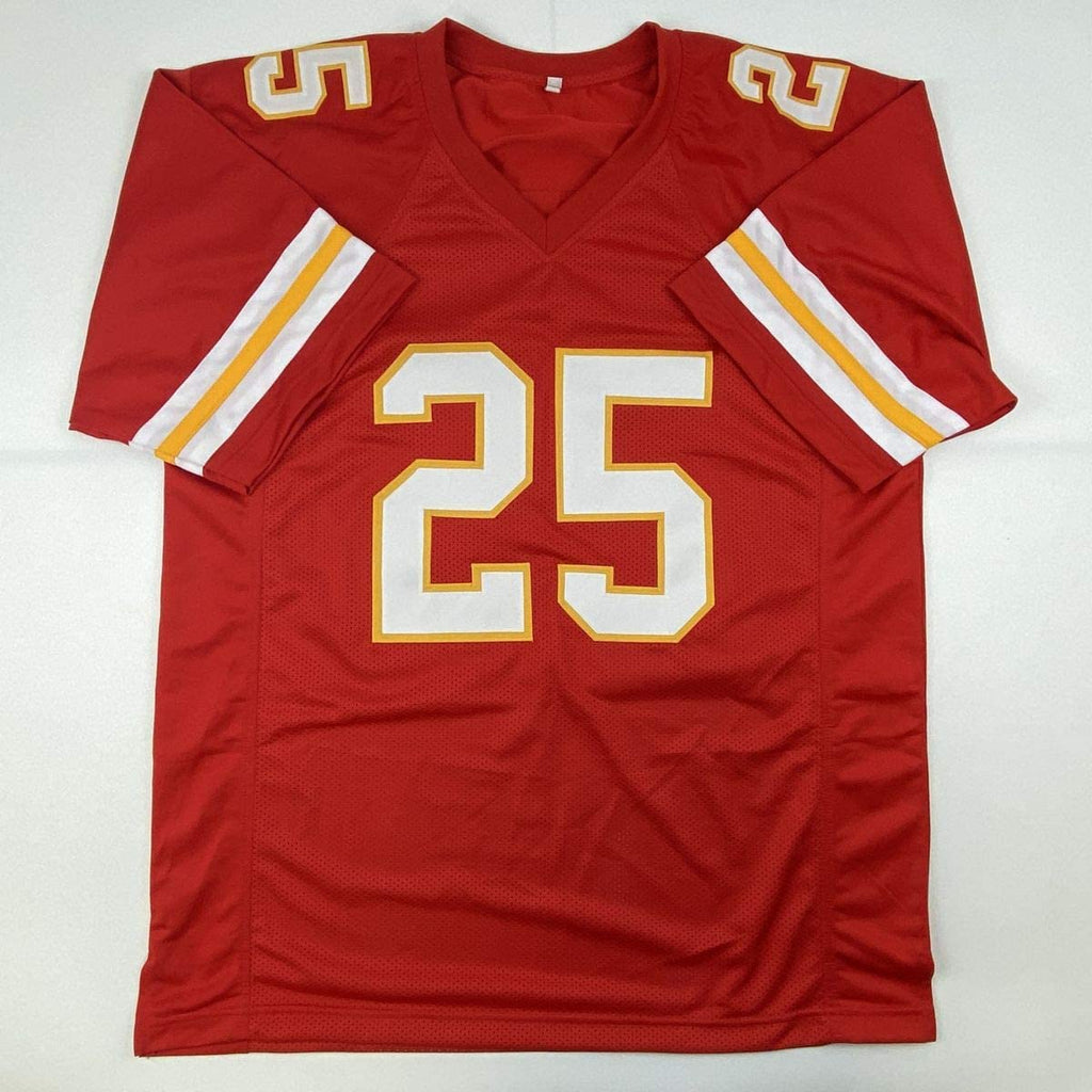 Autographed/Signed Clyde Edwards-Helaire Kansas City Red Football Jersey Beckett BAS COA