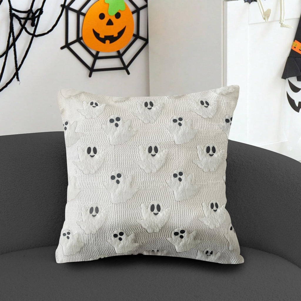 LUOLILI Halloween Pillow Covers 18x18 White Ghost Set of 2 Plush Polyester