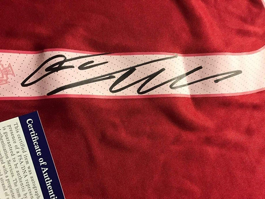 Framed Autographed/Signed Cristiano Ronaldo 35x39 Portugal Red World Cup Soccer Futbol Jersey PSA/DNA COA