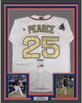 Framed Autographed/Signed Steve Pearce 35x39 Boston World Series MVP White Baseball Jersey PSA/DNA COA