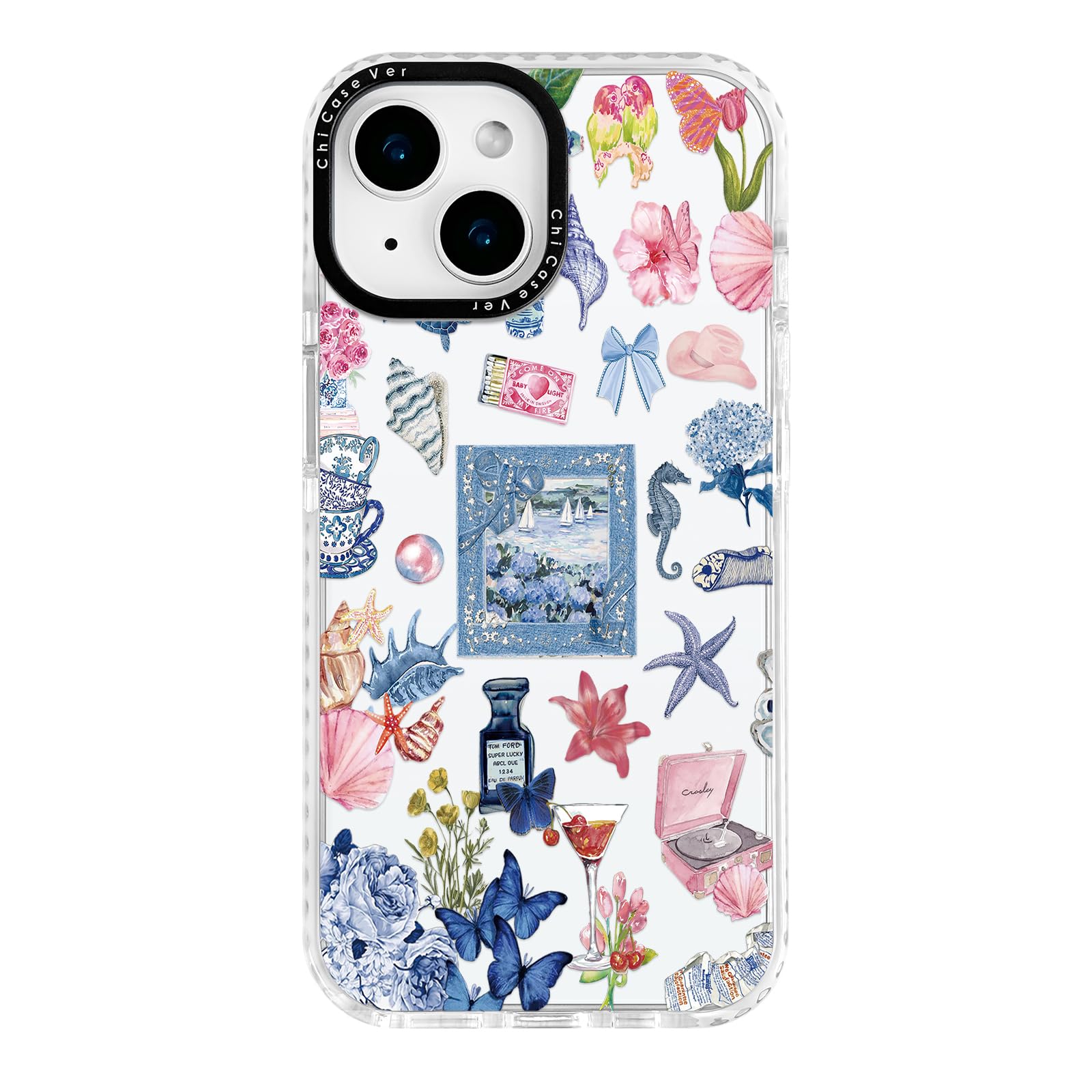 ChiCaseVer iPhone 14 Case Vintage Coastal Collage Glossy Soft TPU SunflowerCut