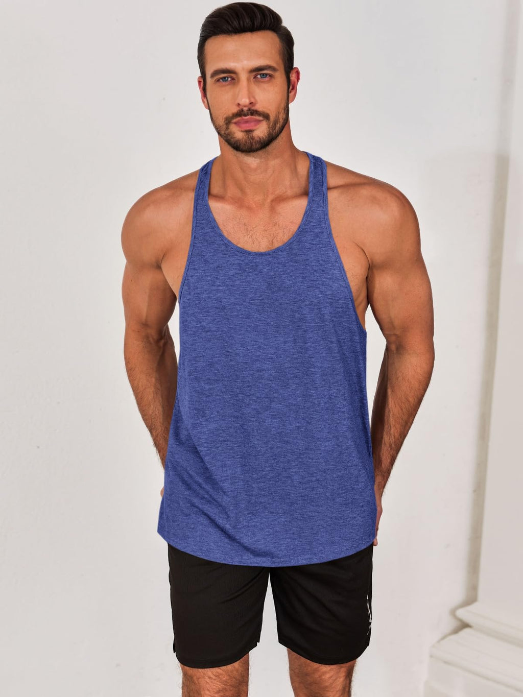 Runcati Mens Workout Stringer Tank Top Gym Muscle Athletic Blue Size XL
