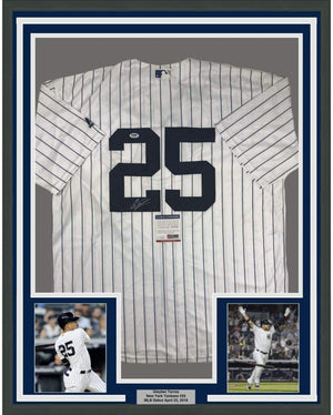 Framed Autographed/Signed Gleyber Torres 35x39 New York Pinstripe Baseball Jersey PSA/DNA COA