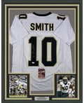 Framed Autographed/Signed Tre'Quan Smith 35x39 New Orleans White Football Jersey JSA COA