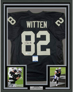 Framed Autographed/Signed Jason Witten 35x39 Las Vegas Oakland Black Football Jersey Beckett BAS COA