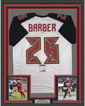 Framed Autographed/Signed Peyton Barber 35x39 Tampa Bay White Football Jersey PSA/DNA COA