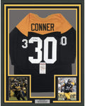 Framed Autographed/Signed James Conner 35x39 Pittsburgh Retro Black Football Jersey JSA COA