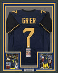 Framed Autographed/Signed Will Grier 35x39 West Virginia Blue College Football Jersey JSA COA