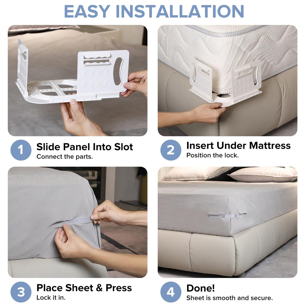 Moskiboly Upgraded Lock Bed Sheet Holders with Center Clips White Standard