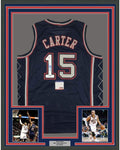 Framed Autographed/Signed Vince Carter 35x39 New Jersey NJ Blue Basketball Jersey PSA/DNA COA