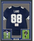 Framed Autographed/Signed CeeDee Lamb 35x39 Dallas Cowboys Blue Authentic Nike Game Football Jersey Fanatics COA