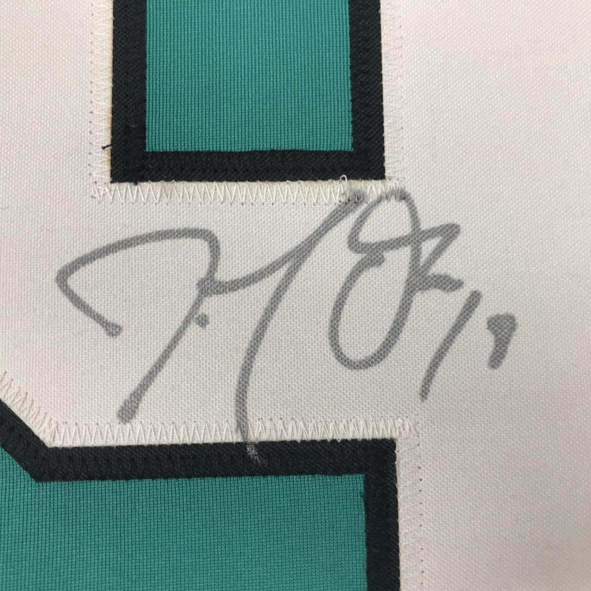 Framed Autographed/Signed Joe Thornton 35x39 San Jose Green Hockey Jersey Beckett BAS COA