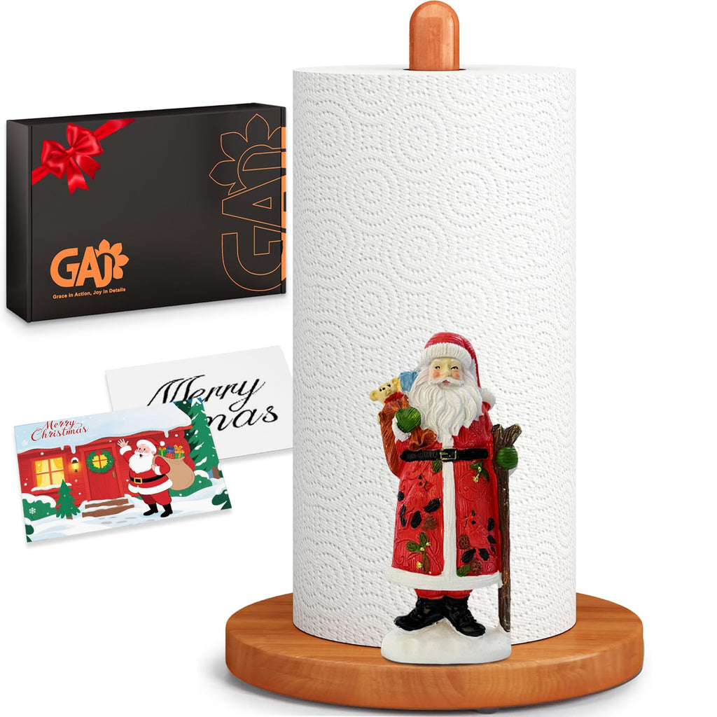 GAJ Christmas Paper Towel Holder Santa Claus Walnut Color 3D Xmas Decor