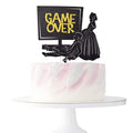 Little Man Game Over Wedding Cake Topper Double-sided Black Glitter 5.5x4.5in