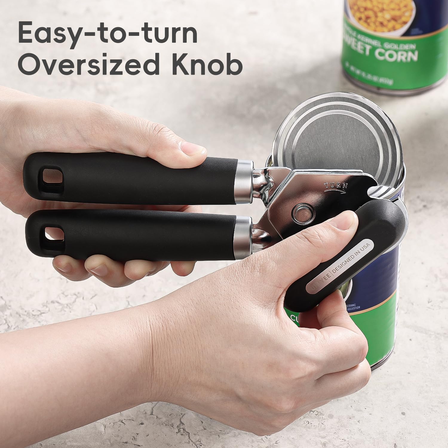 UHIYEE Manual Can Opener Heavy Duty Sharp Blade Soft Handle Black