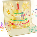 CANREVEL 3D PopUp LED Birthday Card Blowable Candle Music Black Gold