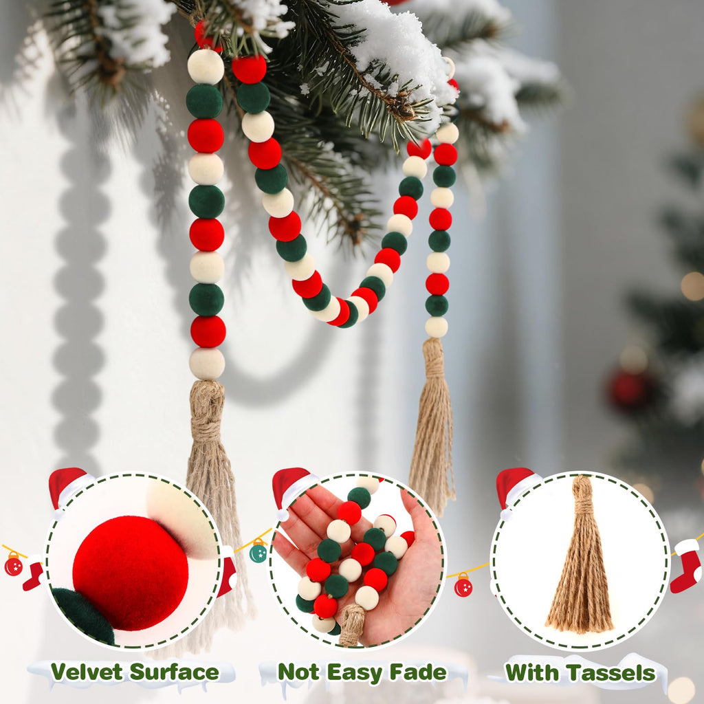 Canlierr Velvet Christmas Bead Garland 39in Neutral Flock Beads Tassels
