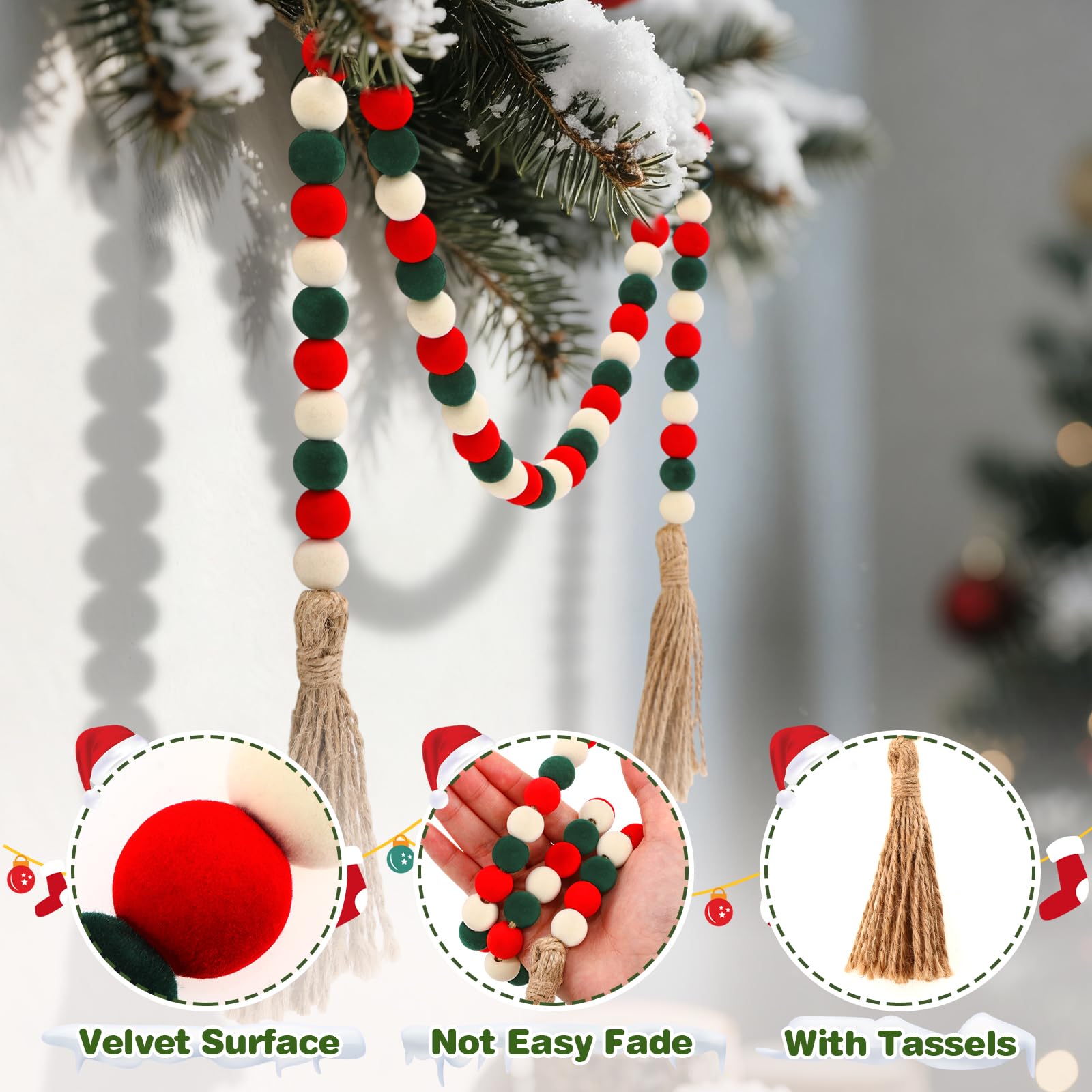 Canlierr Velvet Christmas Bead Garland 39in Neutral Flock Beads Tassels