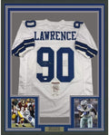 Framed Autographed/Signed Demarcus Lawrence 35x39 Dallas White Football Jersey JSA COA