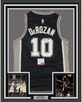 Framed Autographed/Signed DeMar DeRozan 35x39 San Antonio Black Basketball Jersey PSA/DNA COA